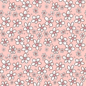 Daisies Fabric (small) – muted pink, White Daisies, Daisy, Nursery Fabric, Baby Girl, Spring, Floral 