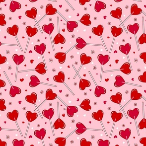 Valentines Day Heart Lollipops (vivid red and pink), Daisies, Valentines Fabric, Valentines, Valentine’s Day, Heart Pops, Valentine Pop, Lollipop Hearts