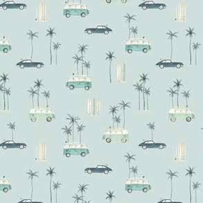 (M) vintage surfcars on morning mist blue Medium scale