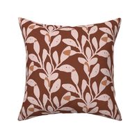 Maxi Organic Jungle Leaves inPink Brown | Block Printed Abstract Botanicals with Texture