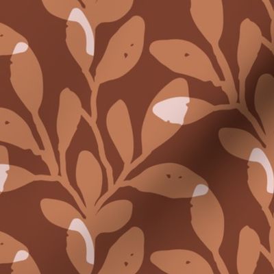 Maxi Organic Jungle Leaves in Brown | Block Printed Abstract Botanicals with Texture