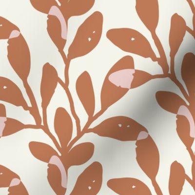 Maxi Organic Jungle Leaves in Pink Cinnamon | Block Printed Abstract Botanicals with Texture