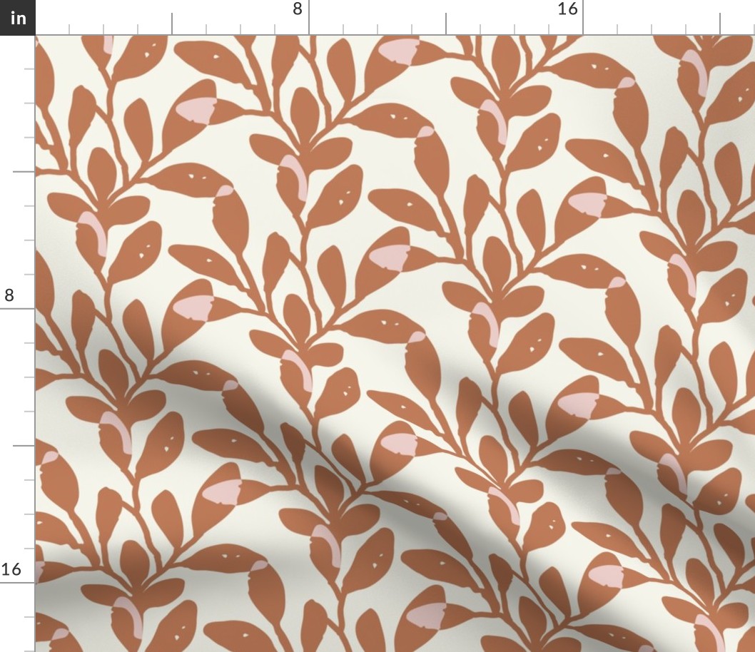 Maxi Organic Jungle Leaves in Pink Cinnamon | Block Printed Abstract Botanicals with Texture