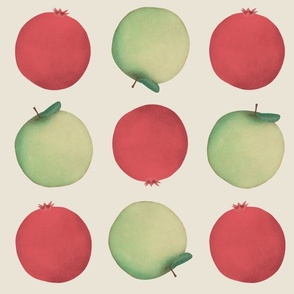 pom pomme - green apples and red pomegranates - vintage fruit // large scale