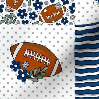 Bigger Patchwork 6" Squares Team Spirit Football in Indianapolis Colts Speed Blue Grey and White for Cheater Quilt or Blanket
