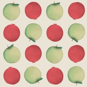 pom pomme - green apples and red pomegranates - vintage fruit // medium scale