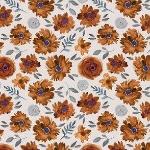 Watercolor Fall Autumn Florals Brown Natural 21 Small Scale