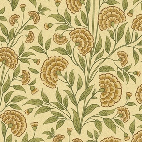 Carnations Arts and Crafts Trailing Floral in Golden Bounty Med Large 