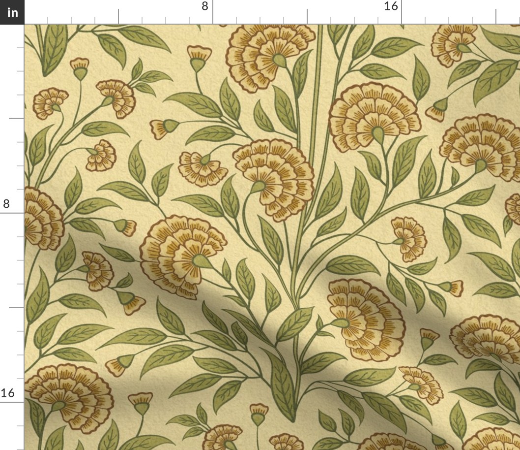 Carnations Arts and Crafts Trailing Floral in Golden Bounty Med Large 