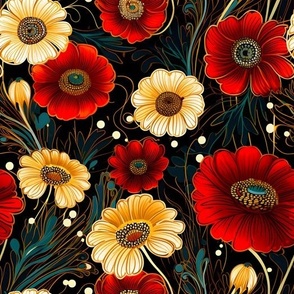Amber and Crimson Floral Tapestry