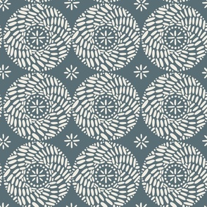 spinning wheels - creamy white_ marble blue - hand drawn circluar tile