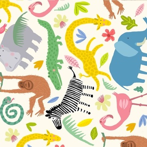 FUN JUNGLE ANIMALS wall hanging or tea towel