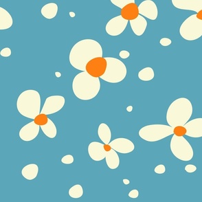 0005c/L 
Funky  Flowers//Sky Blue, White Flower  (Large)