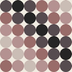 large scale  // diagonal rainbow dots - copper rose_ creamy white_ dusty rose_ purple brown_ raisin black_ silver rust - circles in stripes geometric