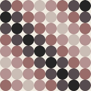 medium scale // diagonal rainbow dots - copper rose_ creamy white_ dusty rose_ purple brown_ raisin black_ silver rust - circles in stripes geometric