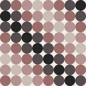 small scale diagonal rainbow dots - copper rose_ creamy white_ dusty rose_ purple brown_ raisin black_ silver rust - circles in stripes geometric