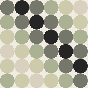 large scale // diagonal rainbow dots - creamy white_ light sage green_ limed ash_ raisin black_ thistle green - circles in stripes geometric