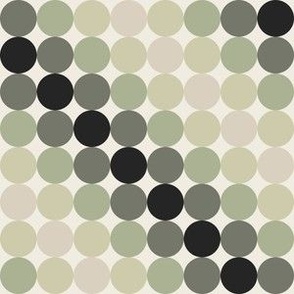 small scale // diagonal rainbow dots - creamy white_ light sage green_ limed ash_ raisin black_ thistle green - circles in stripes geometric