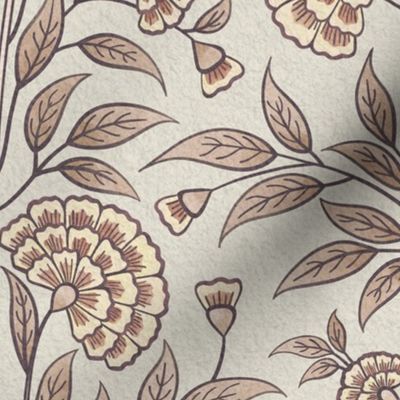 Carnations Arts and Crafts Trailing Floral in Pearl White Med Large 
