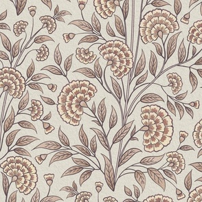 Carnations Arts and Crafts Trailing Floral in Pearl White Med Large 