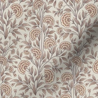 Carnations Arts and Crafts Trailing Floral in Pearl White Small 