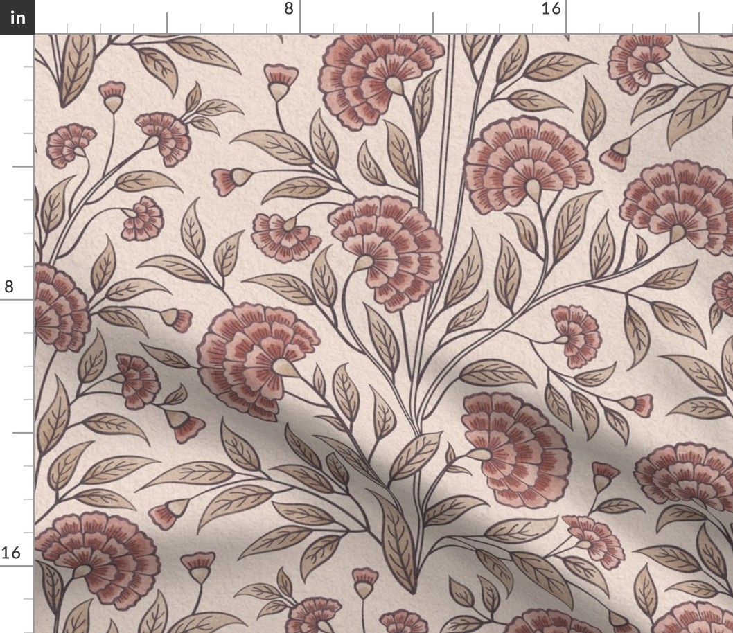 Carnations Arts and Crafts Trailing Floral in Truffle Med Large