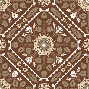 medieval floral damask with roses on brown | large