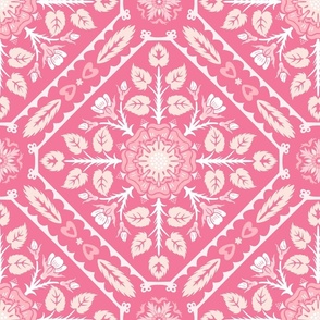 medieval floral damask with roses on pink | large