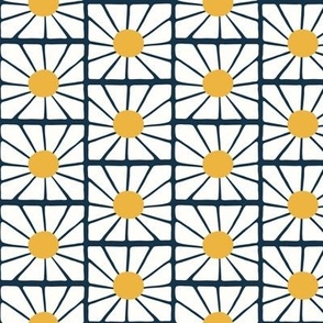 (small scale) Floral Block Print - daisy / navy - boho home decor - LAD23