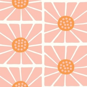 Floral Block Print - Pink/Orange - boho home decor - LAD23
