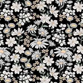 A bouquet of wildflowers - spring garden with poppy flowers coneflower and daisies vintage romantic black and white  with a hint of vanilla 