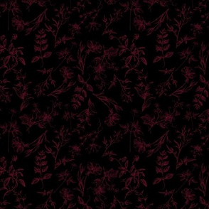 10" Burgundy On Black Etched Florals, Coordinating Pattern for my dark mysterious lush baroque designs 