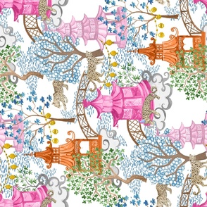 Rotated Party Leopards in Pagoda Forest Pink and Rust