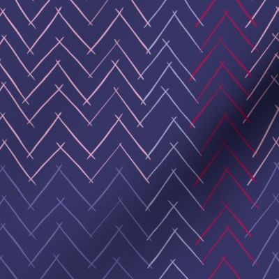 Herringbone chic, zig zag shaped pattern in pinks, purples, and yelow “River sticks”