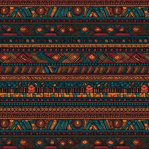 Tribal Mudcloth Boho Ethnic Print in Brown, Teal, Burgundy and Orange
