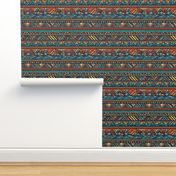 Tribal Mudcloth Boho Ethnic Print in Aqua, Teal, Gold and Orange