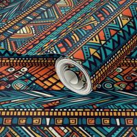 Tribal Mudcloth Boho Ethnic Print in Aqua, Teal, Gold and Orange