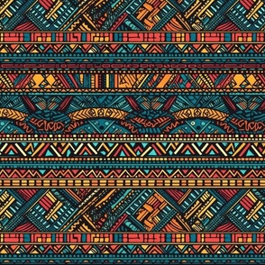 Tribal Mudcloth Boho Ethnic Print in Aqua, Teal, Gold and Orange
