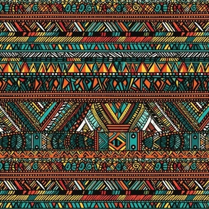 Tribal Mudcloth Boho Ethnic Print in Aqua, Teal, Gold and Orange