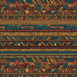 Tribal Mudcloth Boho Ethnic Print in Gold, Teal, Brown and Orange