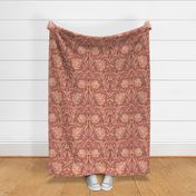 Pimpernel - LARGE 21“ historical reconstructed damask moody floral wallpaper by William Morris - Royal Red Flush Sienna Color-Lotus Indian Red Color - Dark Salmon antiqued restored reconstruction  art nouveau art deco