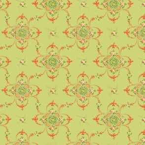 lime green and orange ceiling paper