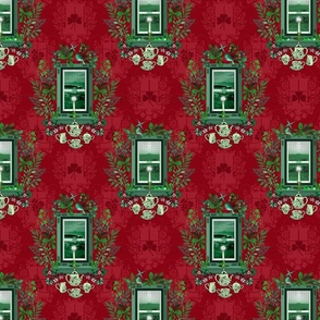 An Irish Christmas Toile (Holly Berry Red small scale)  