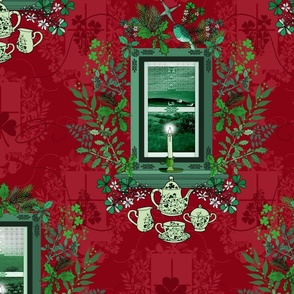 An Irish Christmas Toile (Holly Berry Red large scale)  