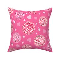 Disco ball Valentine with hearts and sparkling stars in pinks, light pink, red and white. // Med