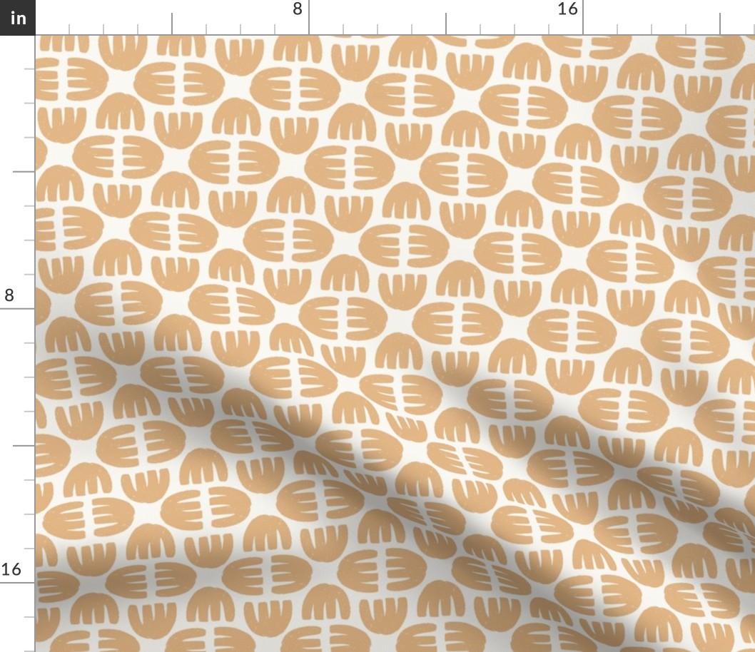 Geometric Block Printed Floral Harmony in Muted Ochre