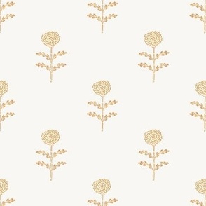 Block Printed Carnation Flowers in Pastel Peachy Yellow | Scattered Floral Wallpaper  