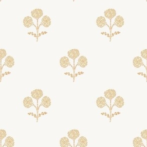 Block Printed Flower Bouquet in Pastel Peachy Yellow | Scattered Floral Wallpaper  