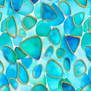 Sea Glass Glamour Watercolor Turquoise Large Scale