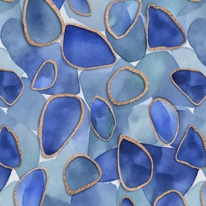 Sea Glass Glamour Watercolor Navy Blue Large  Scale
